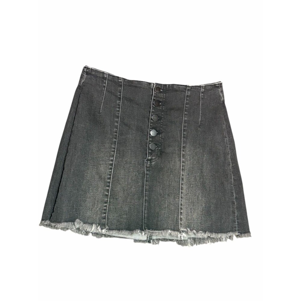Altar'd State Black Washed Button-Front Denim Mini Skirt